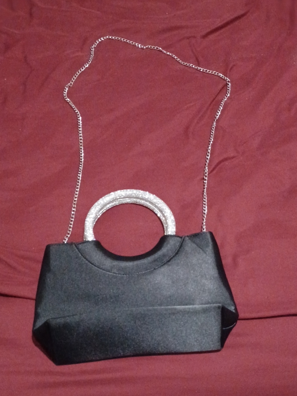 Black Women's Evening Handbag with Silver Chain And Handles